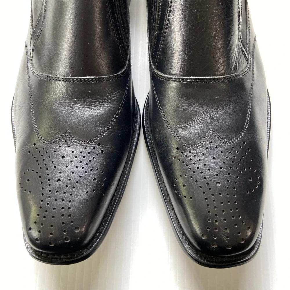 Liberty Black Leather Monk Strap Brogue Wing Tip Lace Up Shoes Mens 10